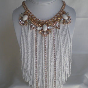 NEW Statement Rhinestone Necklace Long White